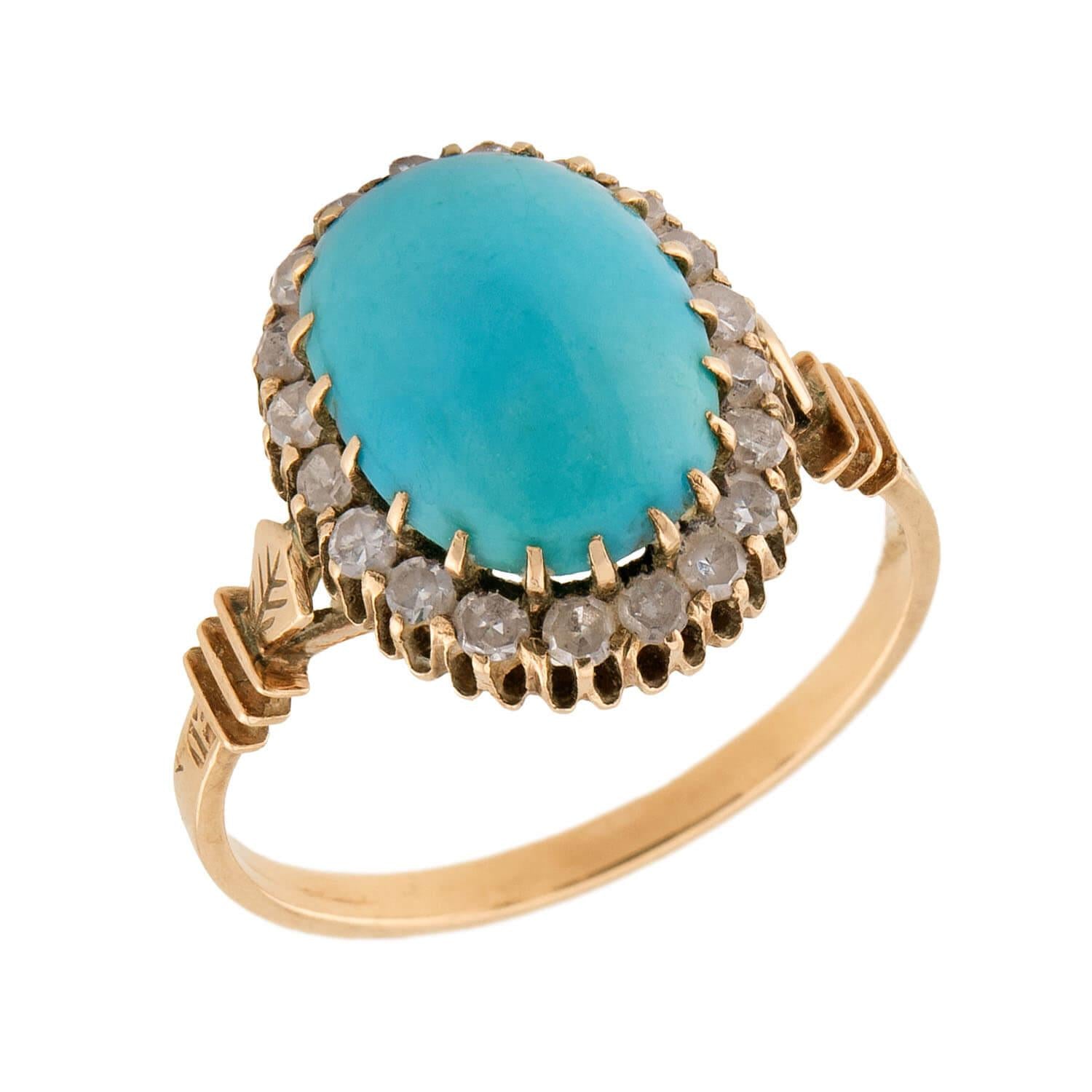 Victorian 18k/Sterling Silver Turquoise & Diamond Halo Ring