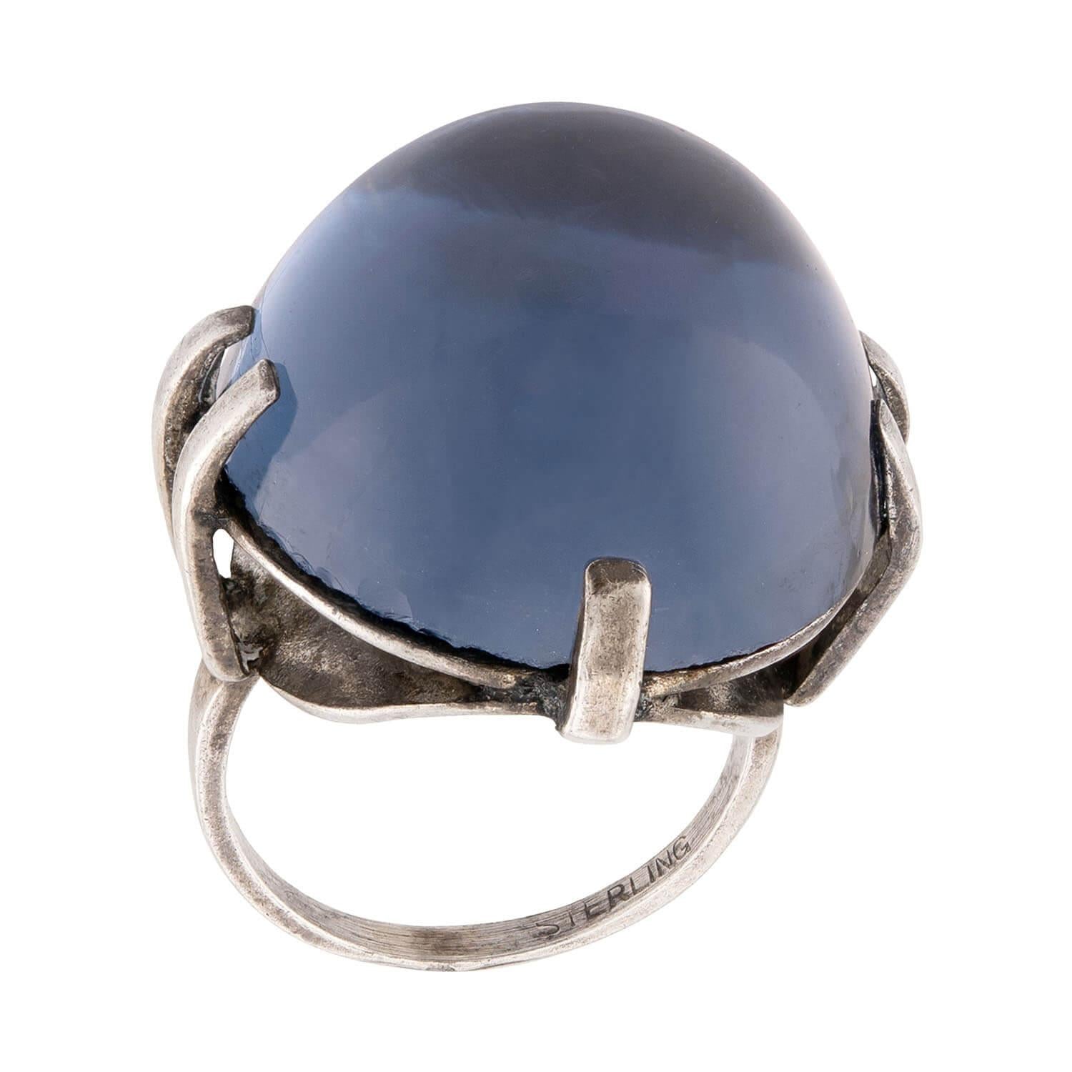 Art Nouveau Sterling Silver Glass Pools of Light Ring