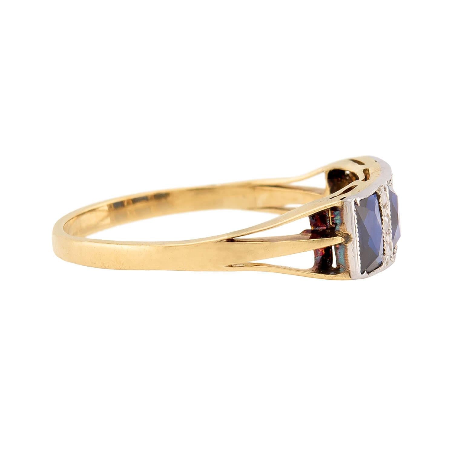 Edwardian 18k/Platinum Sapphire & Diamond Ring