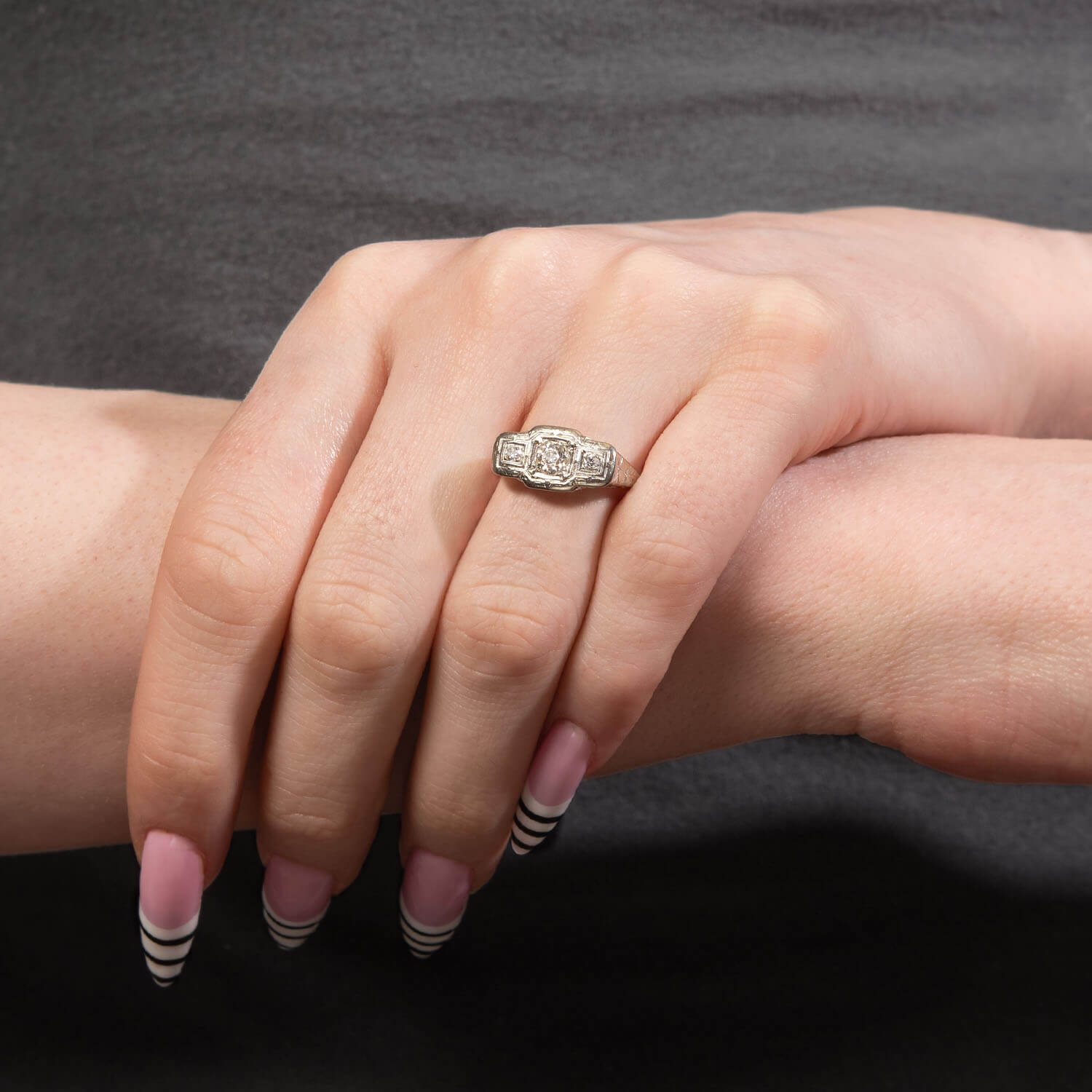 Art Deco 14k Diamond Three Stone Ring