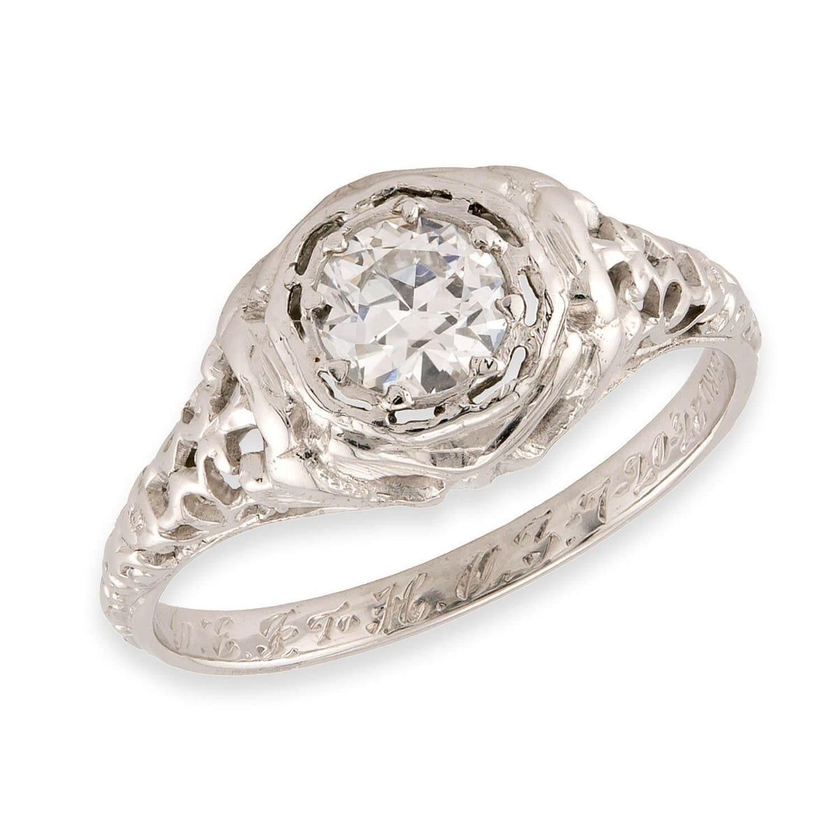Art Deco 18k Diamond Engagement Ring .52ct