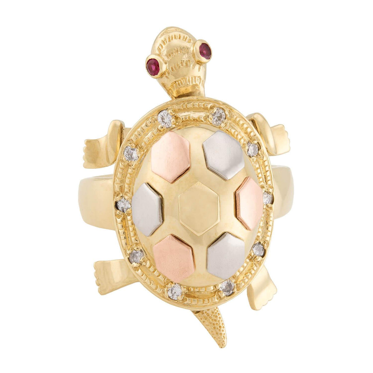 Estate 10k Mixed Metal Diamond & Ruby Turtle Ring