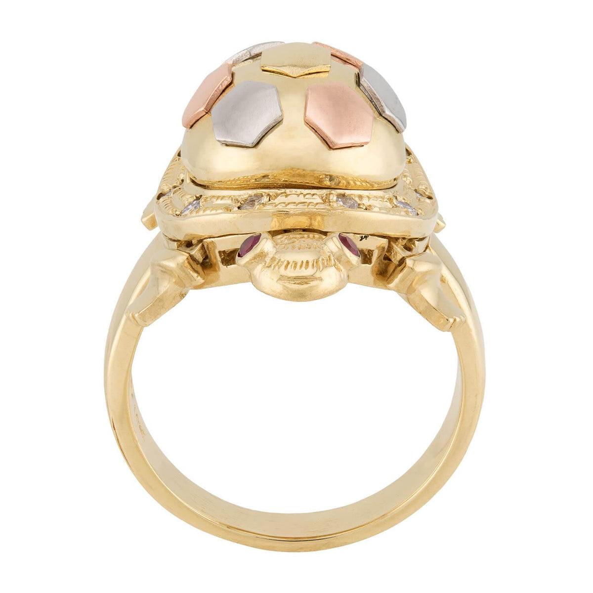Estate 10k Mixed Metal Diamond & Ruby Turtle Ring