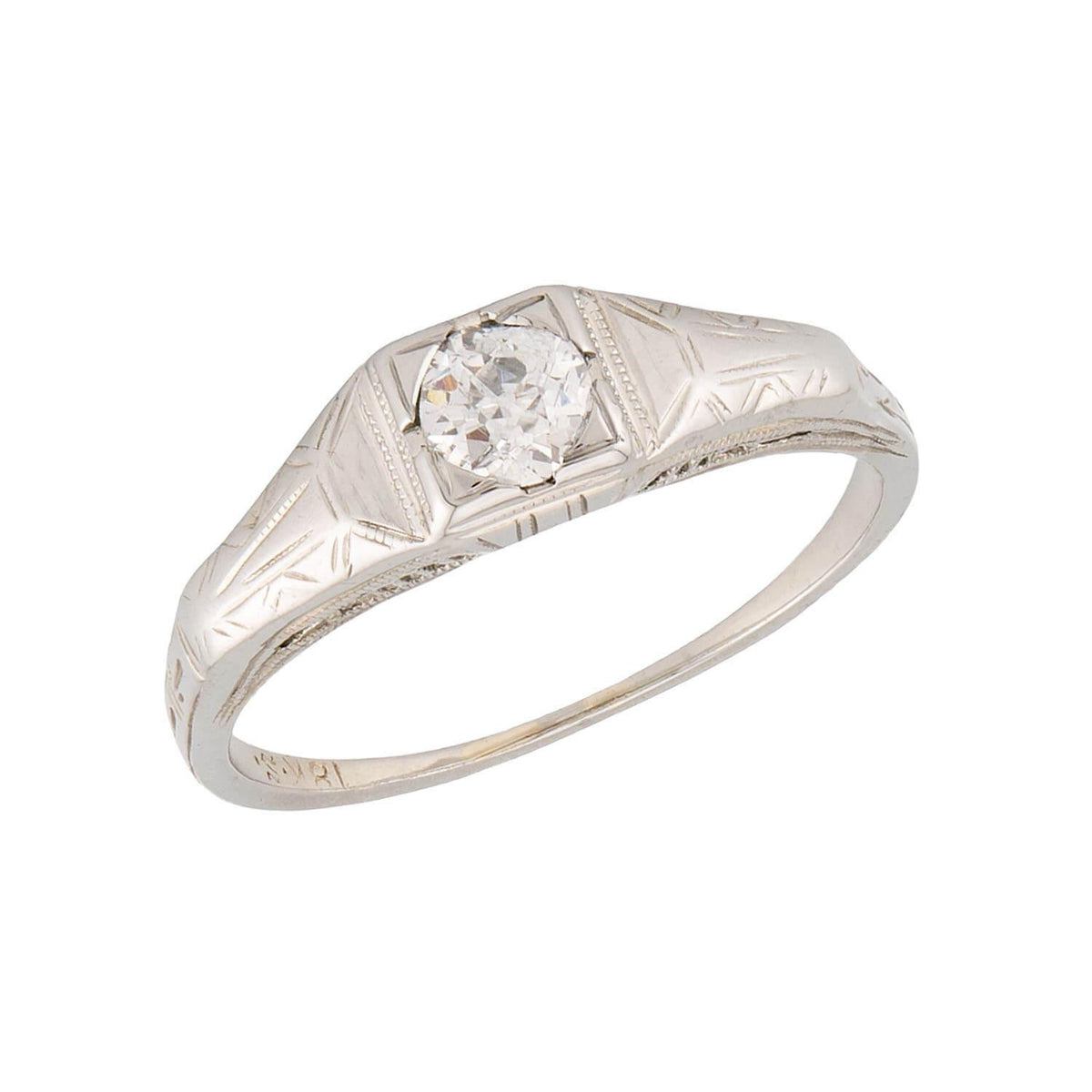 Art Deco 18k Diamond Engagement Ring .35ct