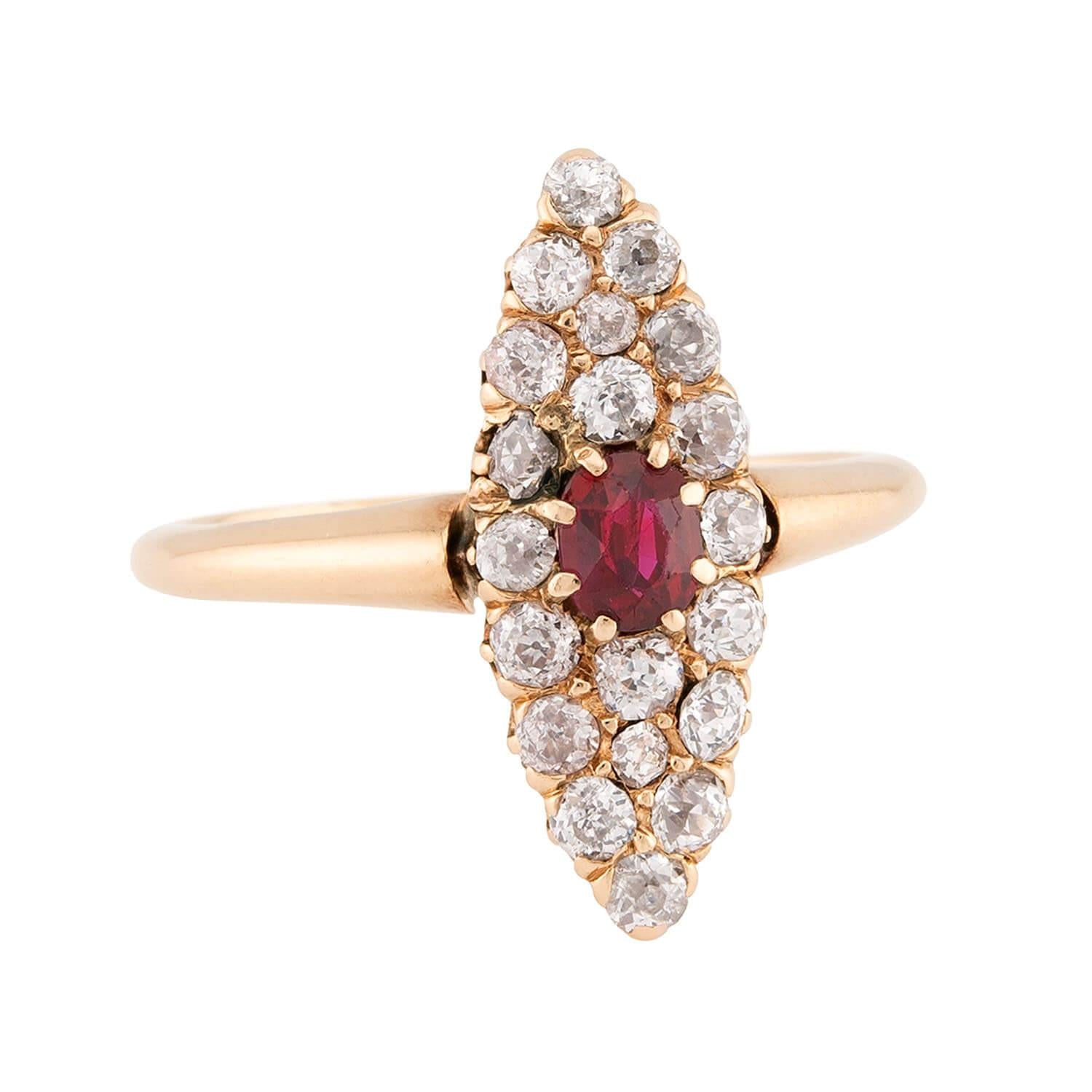 Victorian 18k Ruby & Diamond Navette Ring