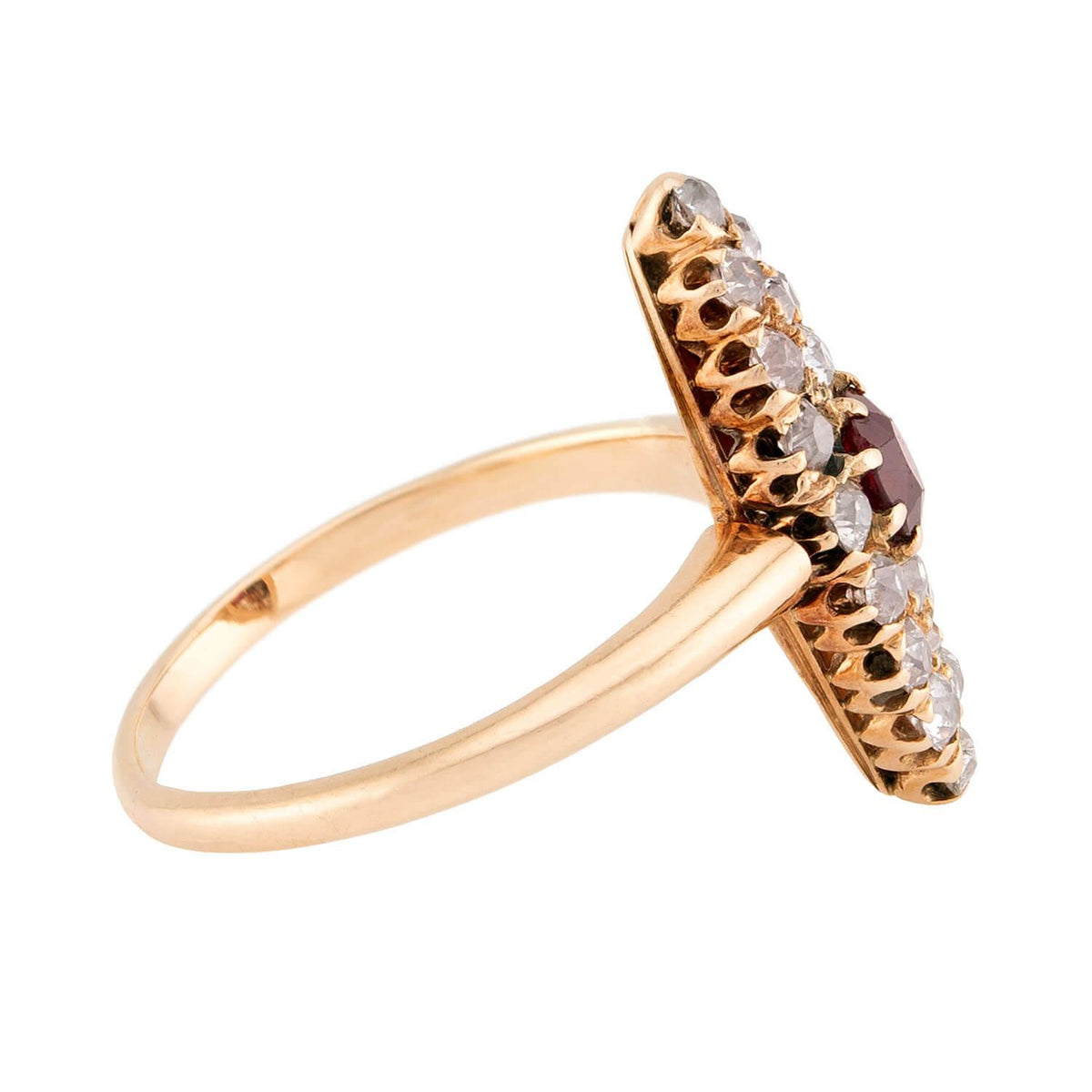 Victorian 18k Ruby & Diamond Navette Ring