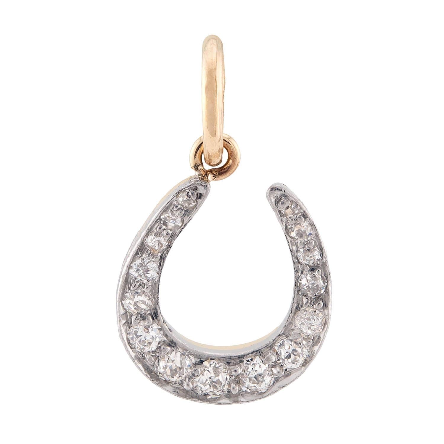 Edwardian 14k/Platinum Diamond Horseshoe Pendant/Charm