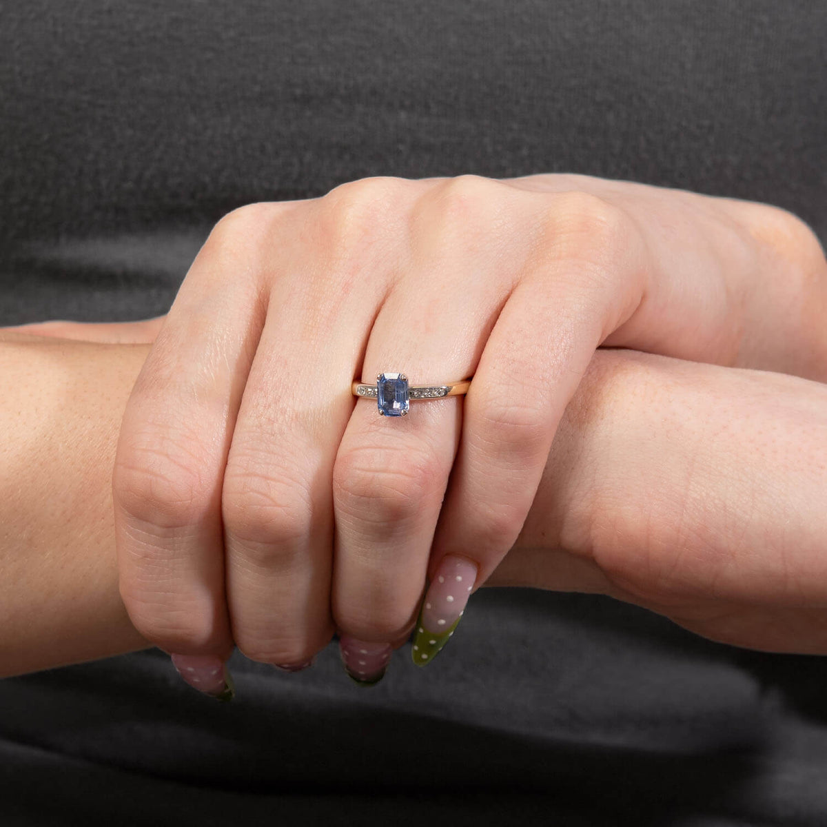 JABEL Art Deco 18k Sapphire & Diamond Ring