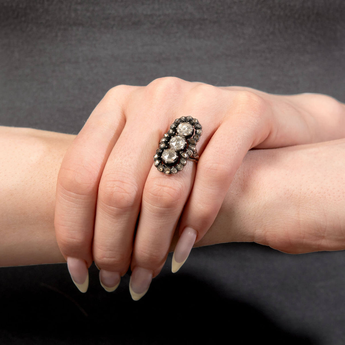 Georgian 18k/Sterling Silver Diamond Navette Ring