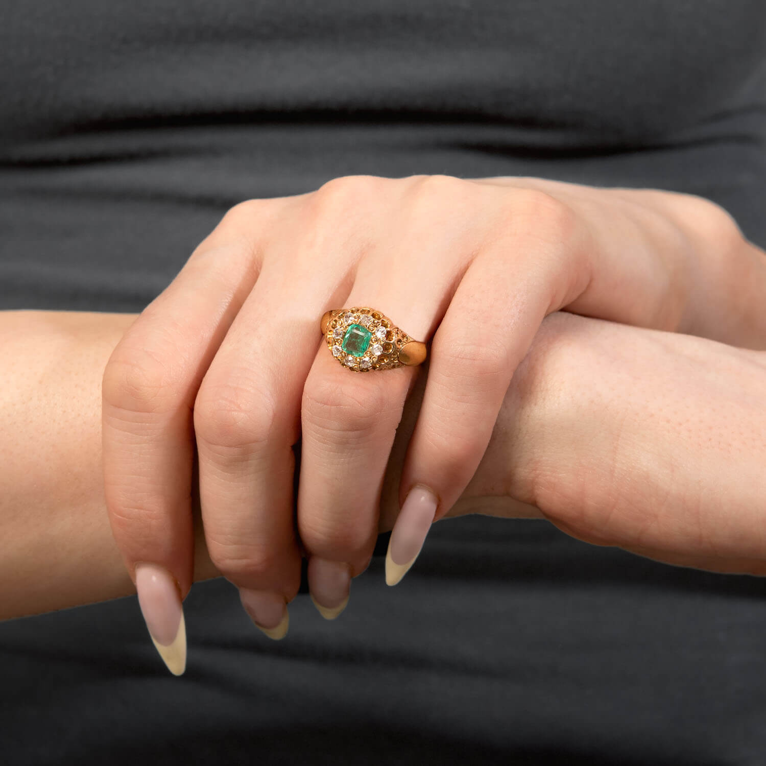 Layaway Victorian 18k Emerald & Diamond Halo Ring