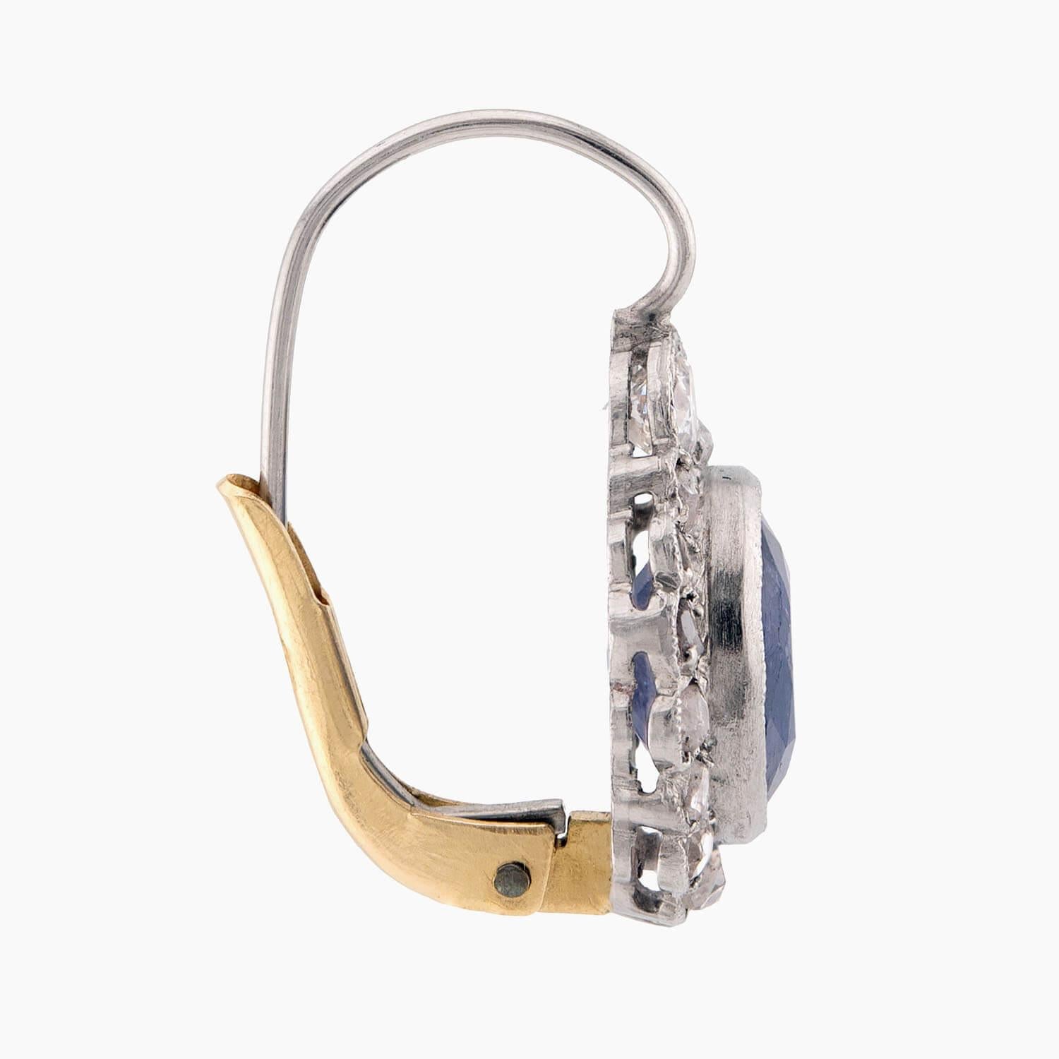 Edwardian 14k/Platinum Sapphire & Diamond Halo Earrings