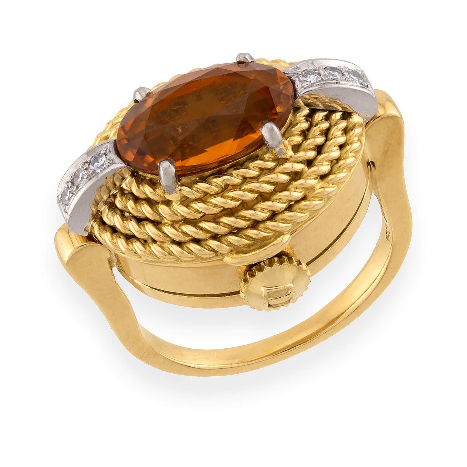BUCHERER Vintage 18k Citrine & Diamond Watch Ring