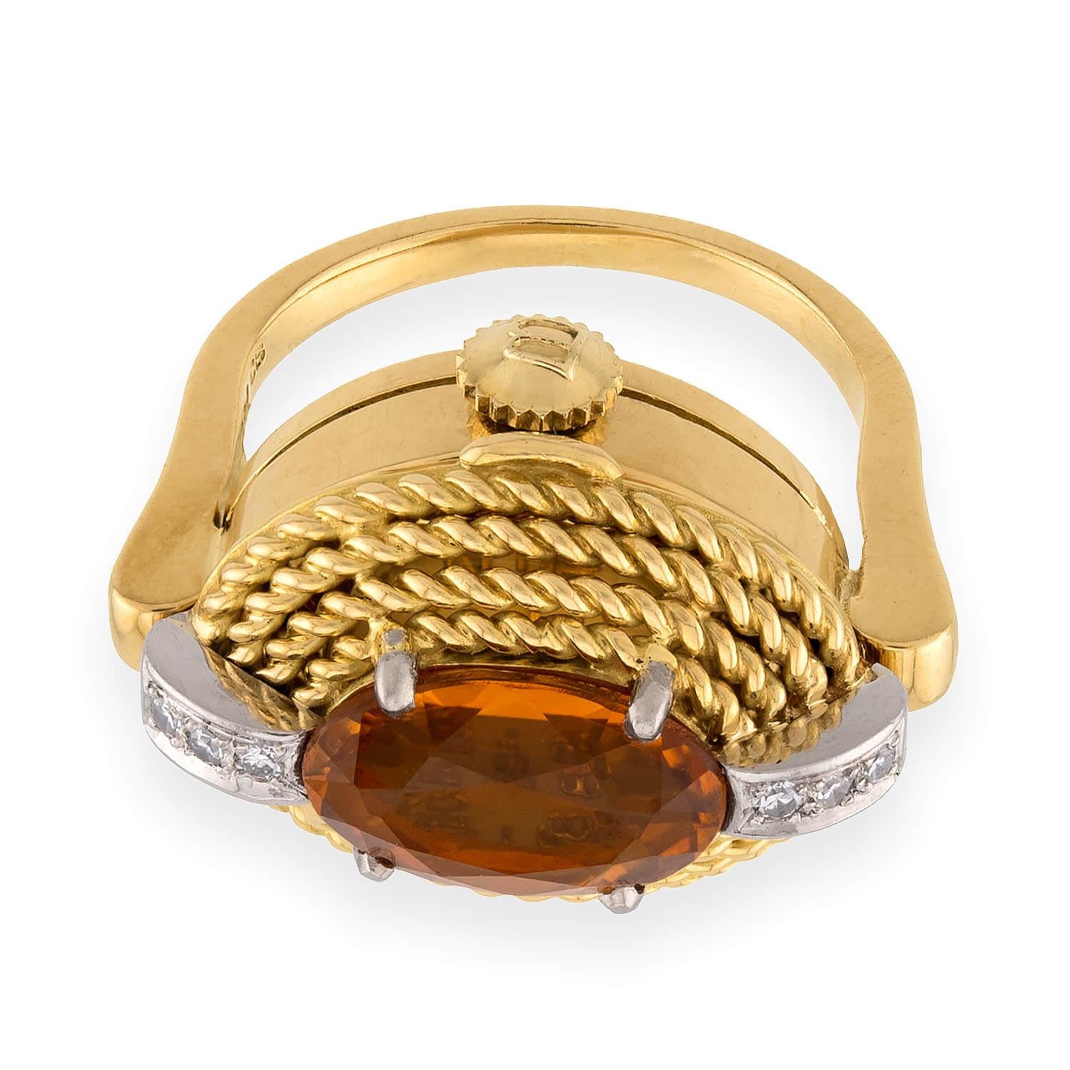 BUCHERER Vintage 18k Citrine & Diamond Watch Ring