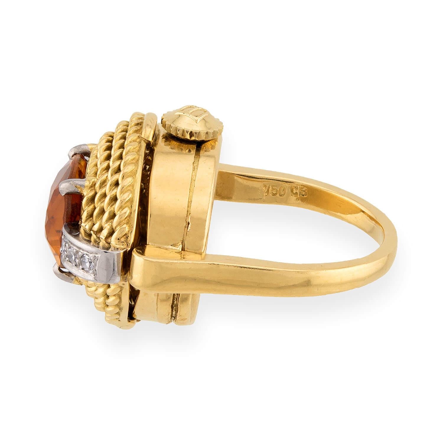 BUCHERER Vintage 18k Citrine & Diamond Watch Ring