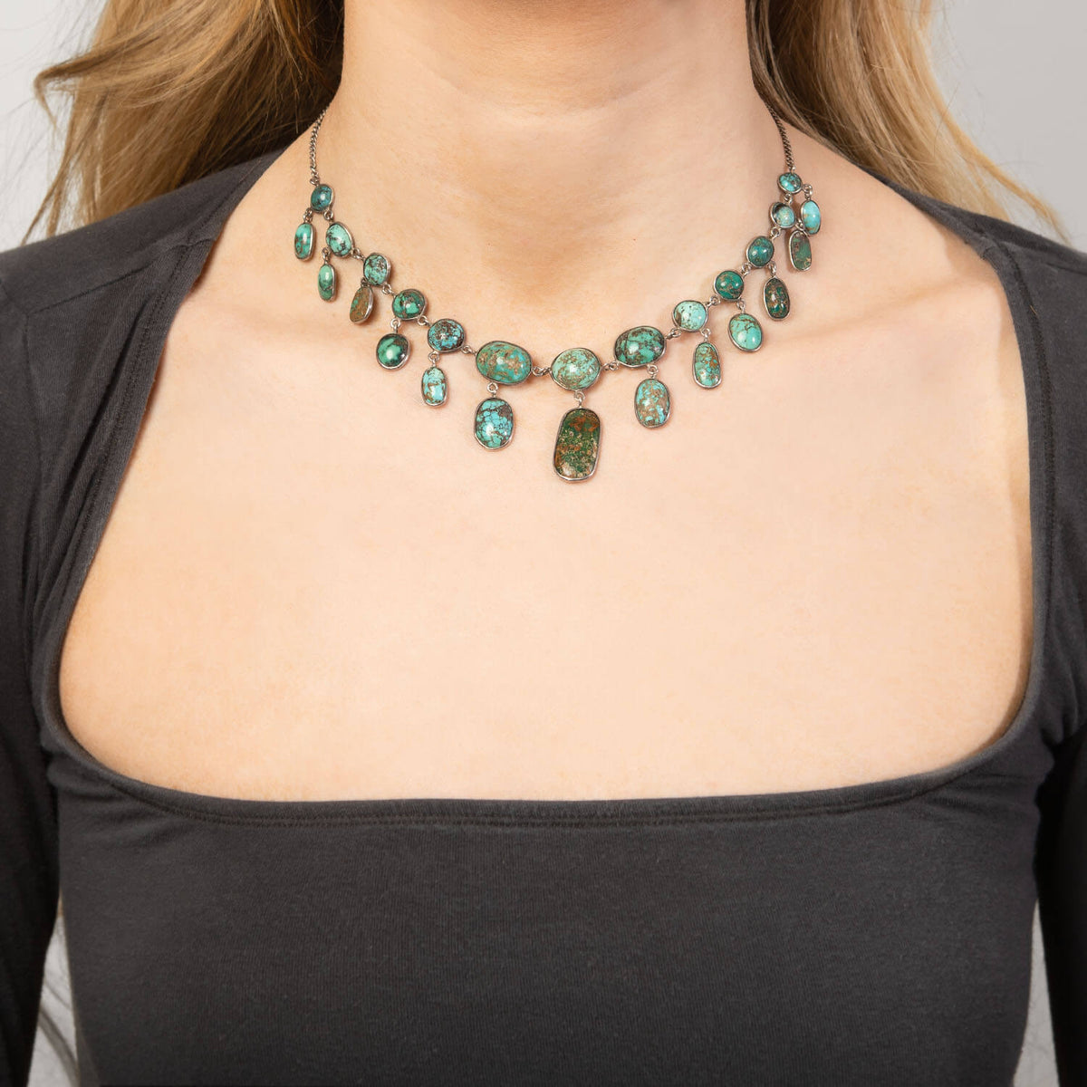 Victorian Sterling Silver Turquoise Festoon Necklace