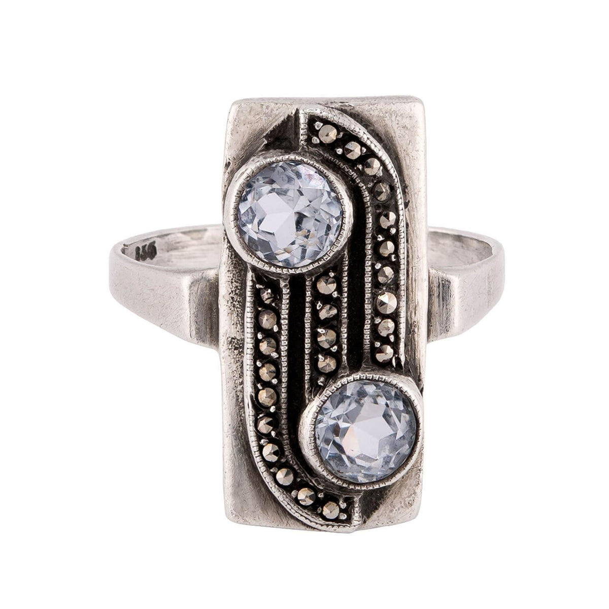 JUGENDSTIL Art Nouveau German Sterling Silver Aqua & Marcasite Ring