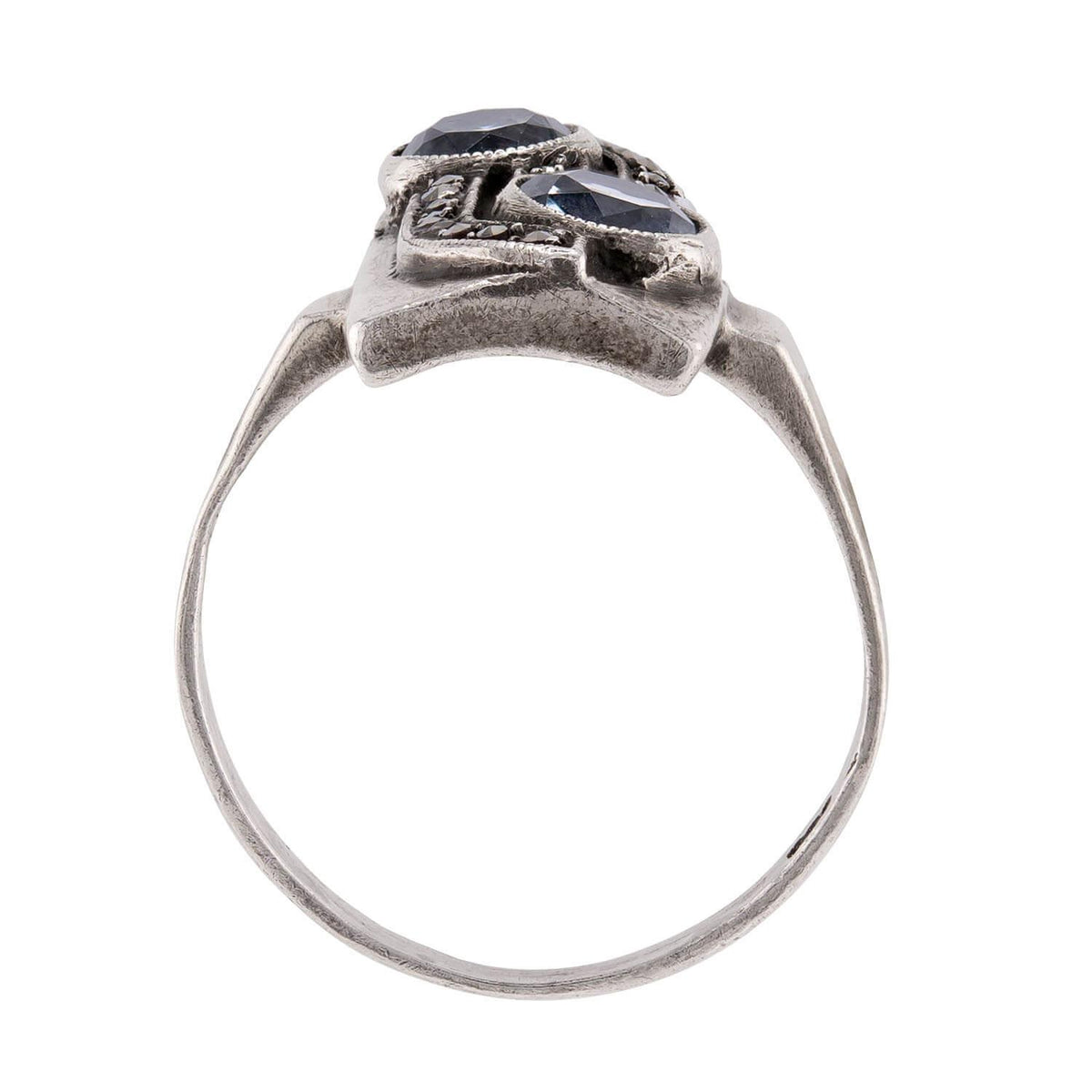 JUGENDSTIL Art Nouveau German Sterling Silver Aqua & Marcasite Ring