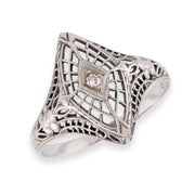 Art Deco 14k Diamond Filigree Navette Ring