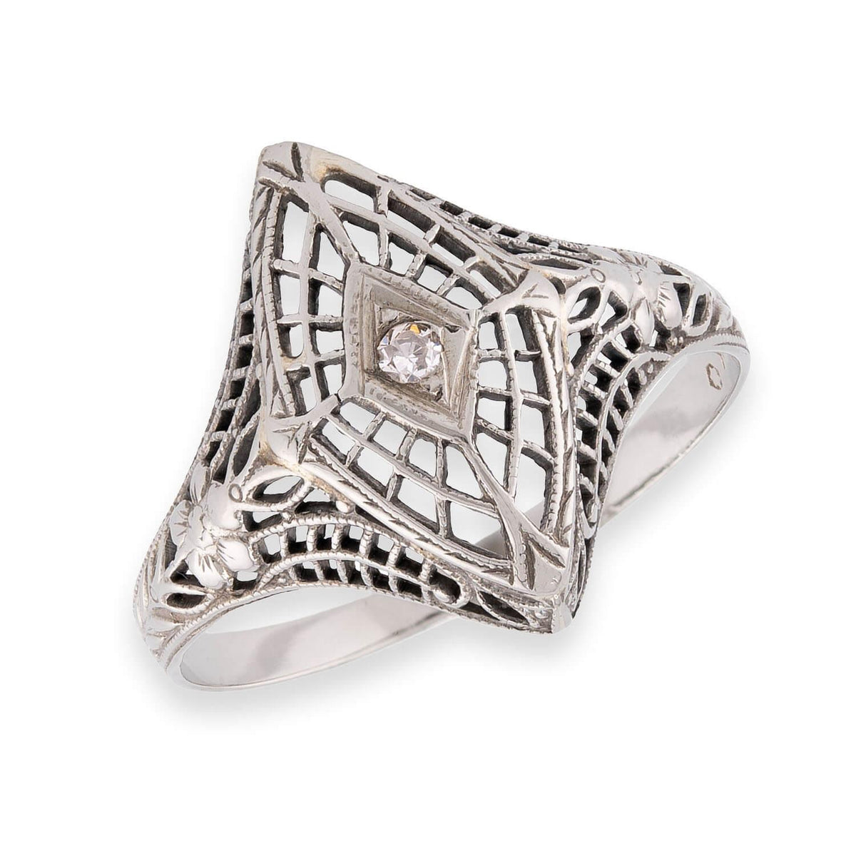 Art Deco 14k Diamond Filigree Navette Ring