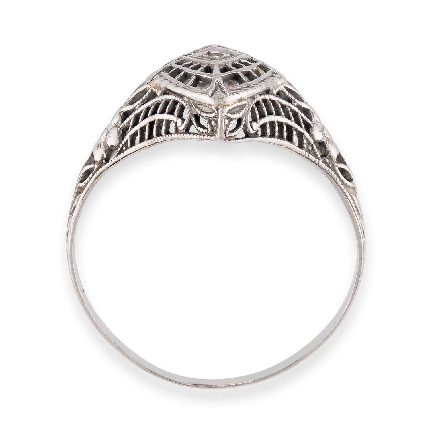 Art Deco 14k Diamond Filigree Navette Ring