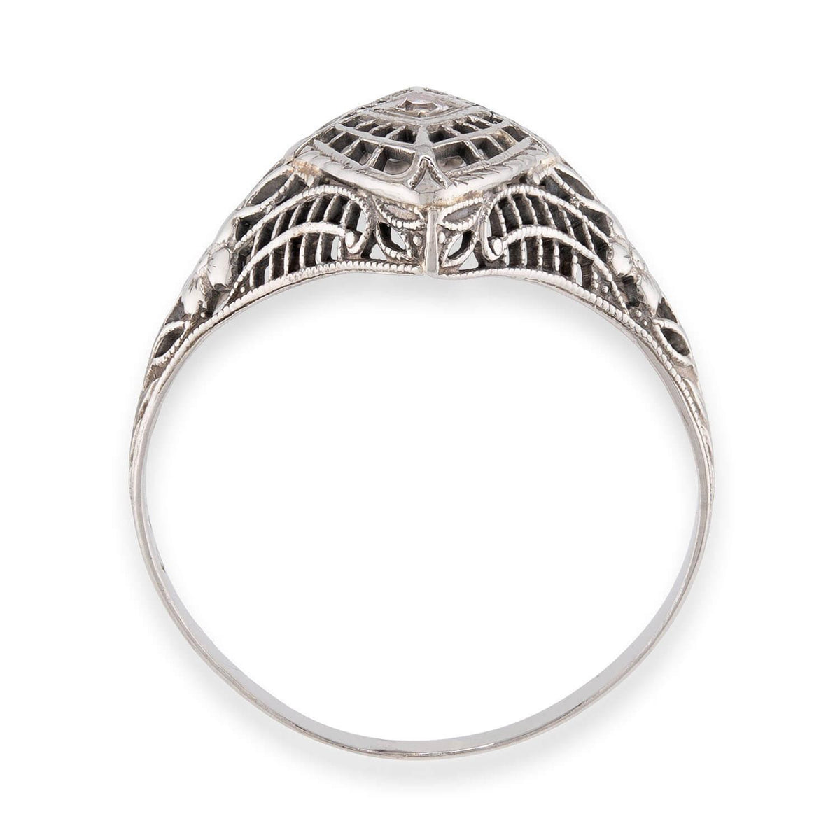Art Deco 14k Diamond Filigree Navette Ring