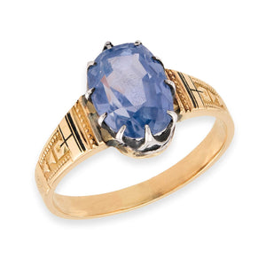 Victorian 14k/Sterling 3.25ct Ceylon No Heat Sapphire Ring