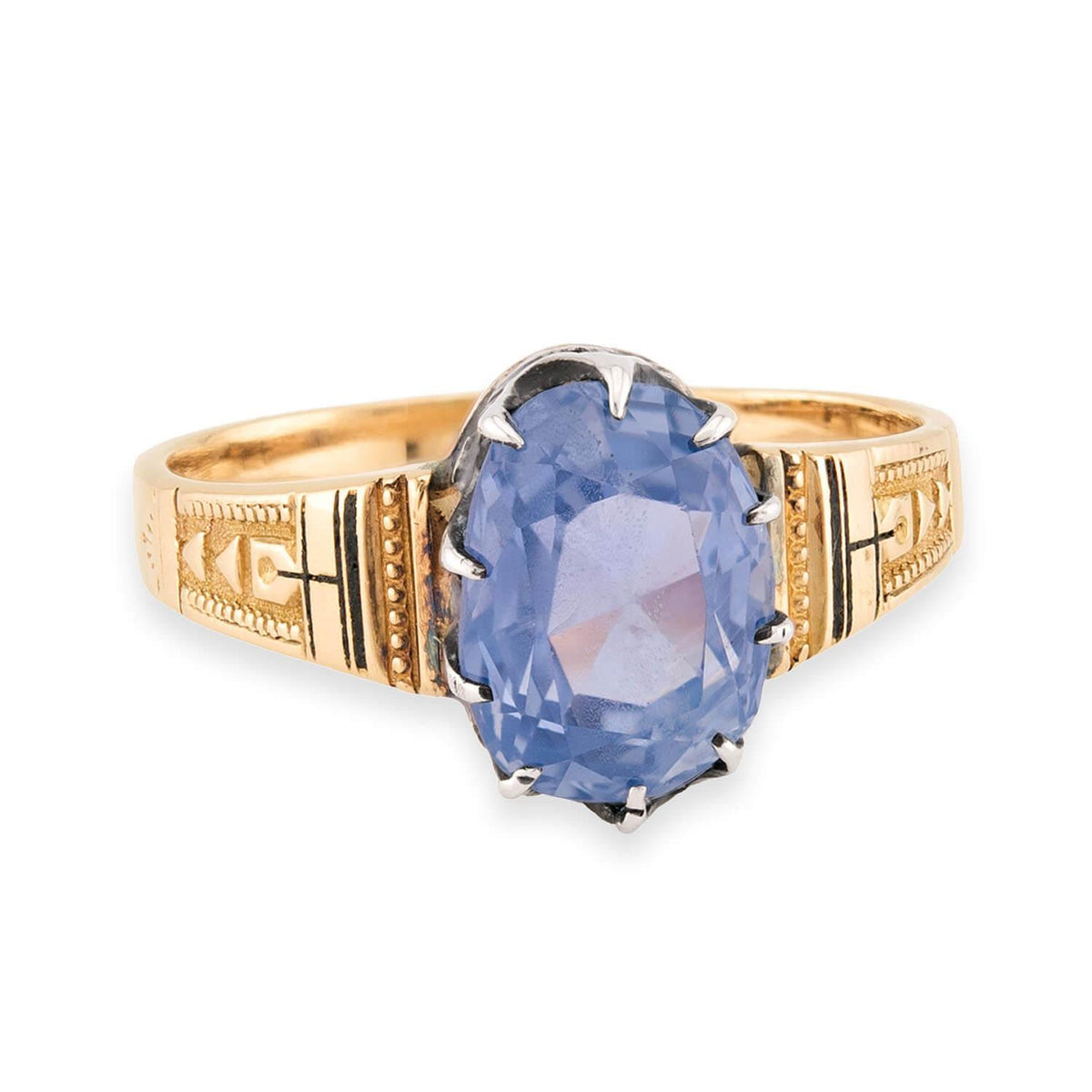 Victorian 14k/Sterling Silver Ceylon Sapphire Enamel Ring