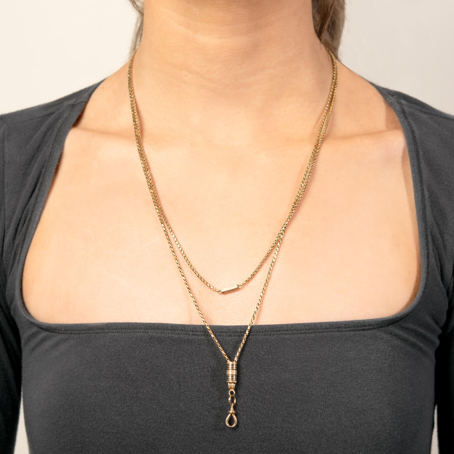 Victorian 18k Enamel Slide Chain Necklace 48"