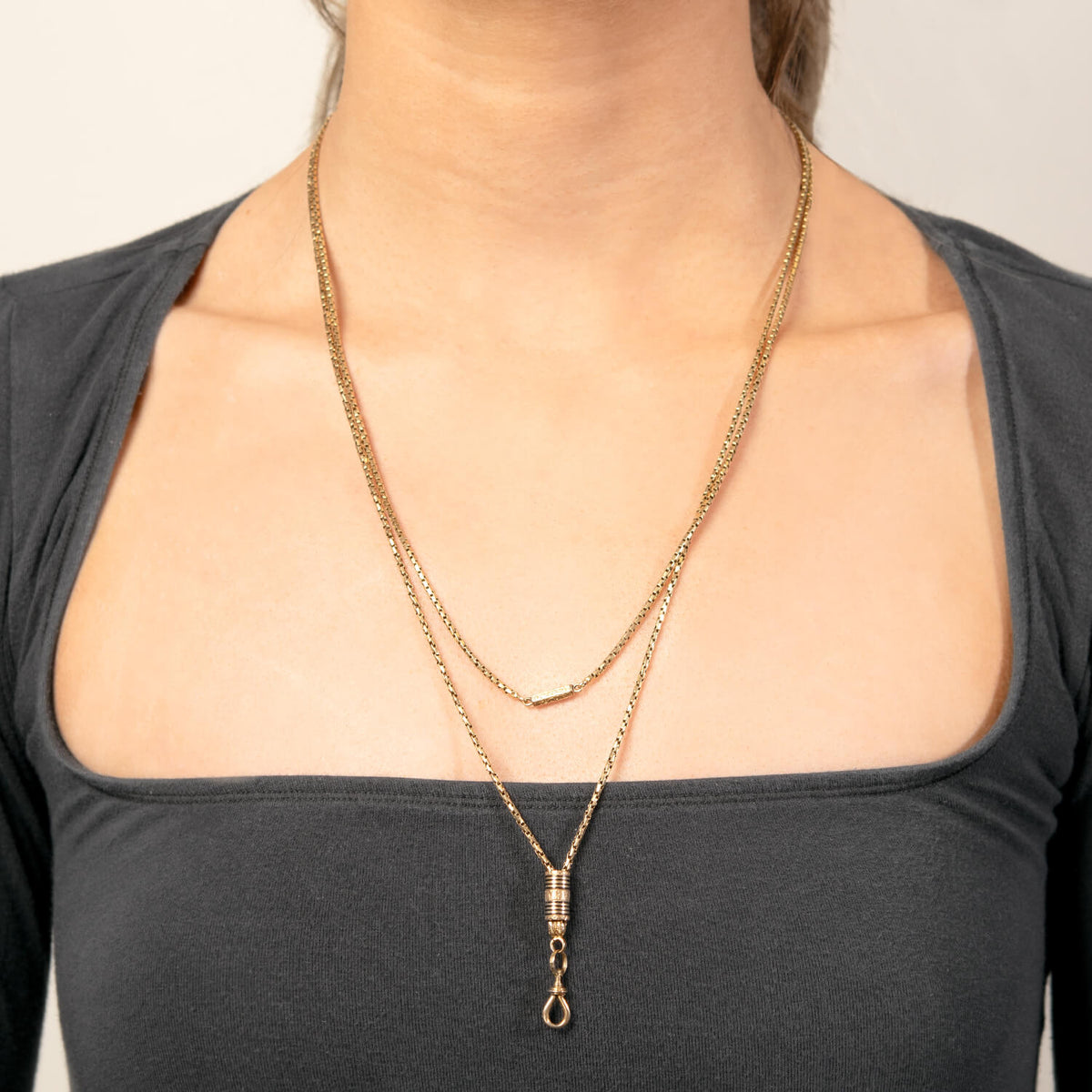 Victorian 18k Enamel Slide Chain Necklace 48"