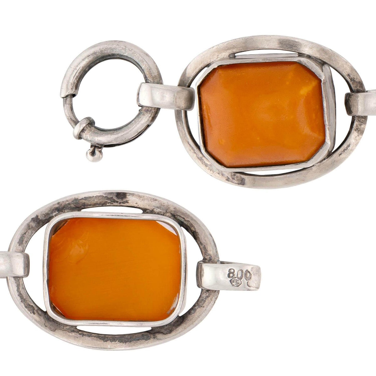 Art Deco 800 Silver Butterscotch Amber Link Bracelet