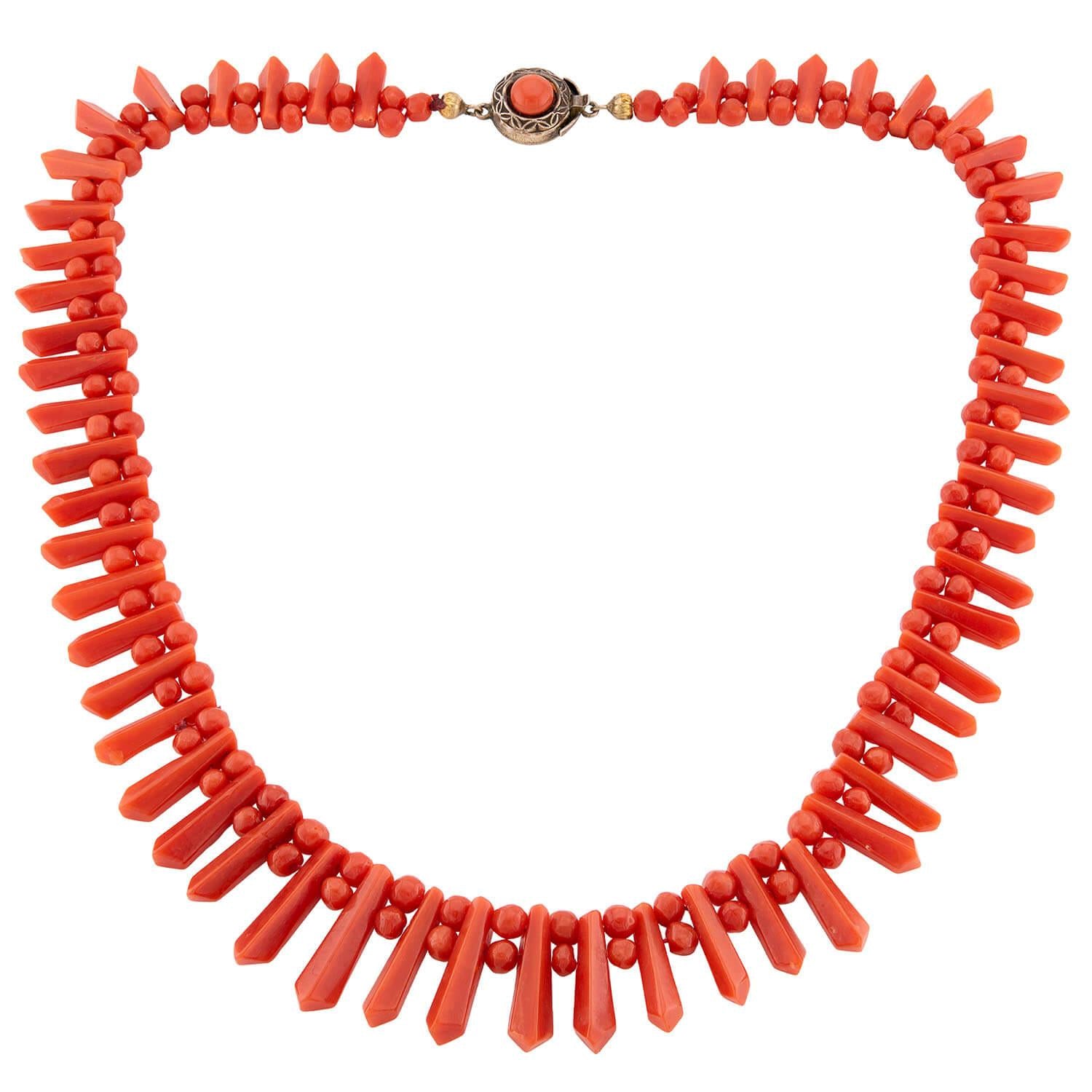 Art Deco Silver Gilt Coral Festoon Necklace