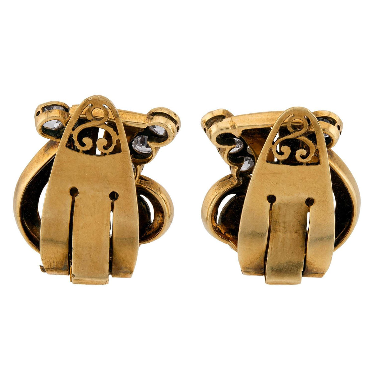 Retro 18k Diamond Wave-Motif Earrings