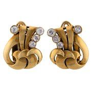 Retro 18k Diamond Wave-Motif Earrings