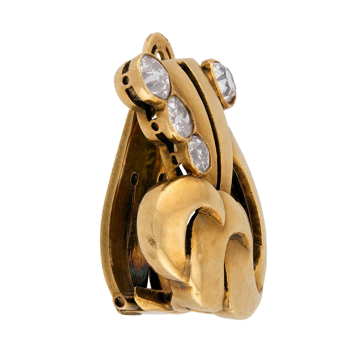 Retro 18k Diamond Wave-Motif Earrings