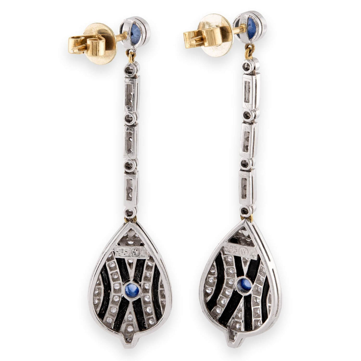 Estate 14k Sapphire, Diamond, & Onyx Drop Earrings