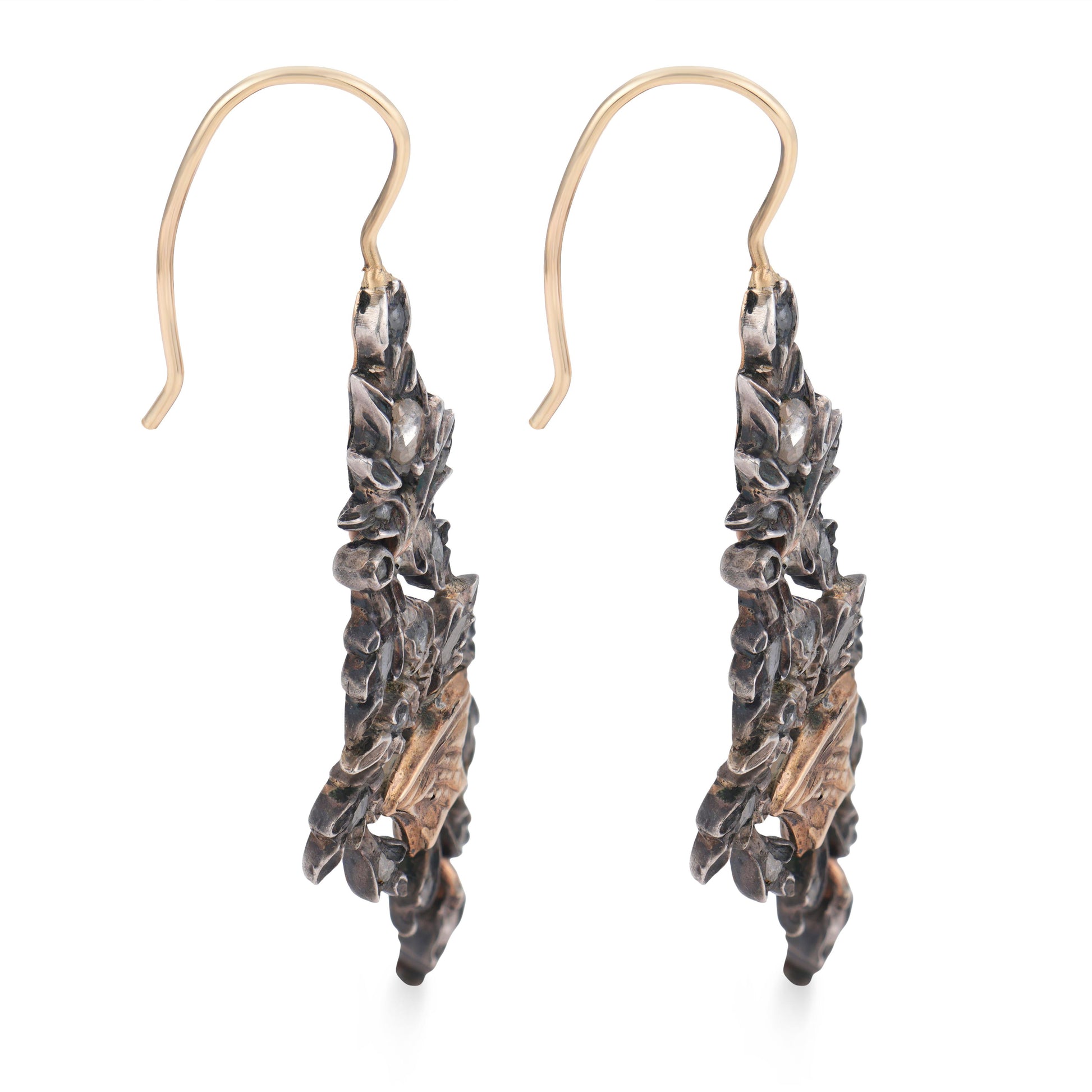 Georgian 14k/Sterling Silver Diamond Giardinetti-Motif Earrings