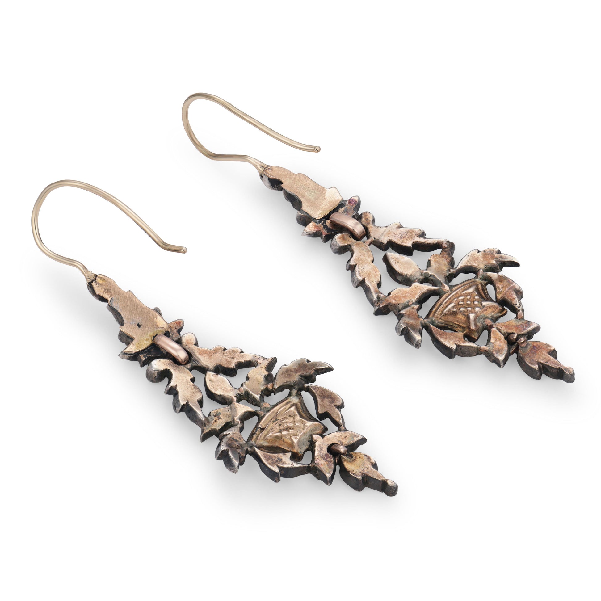 Georgian 14k/Sterling Silver Diamond Giardinetti-Motif Earrings