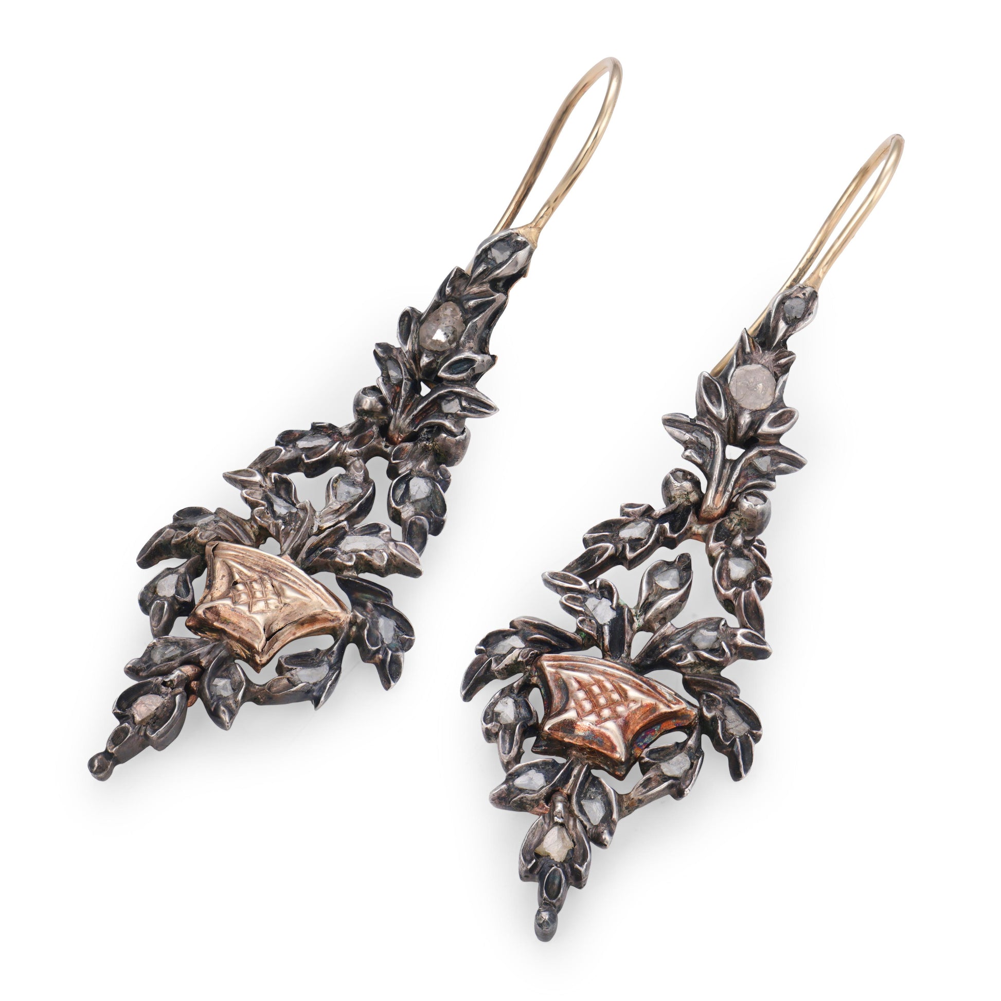 Georgian 14k/Sterling Silver Diamond Giardinetti-Motif Earrings