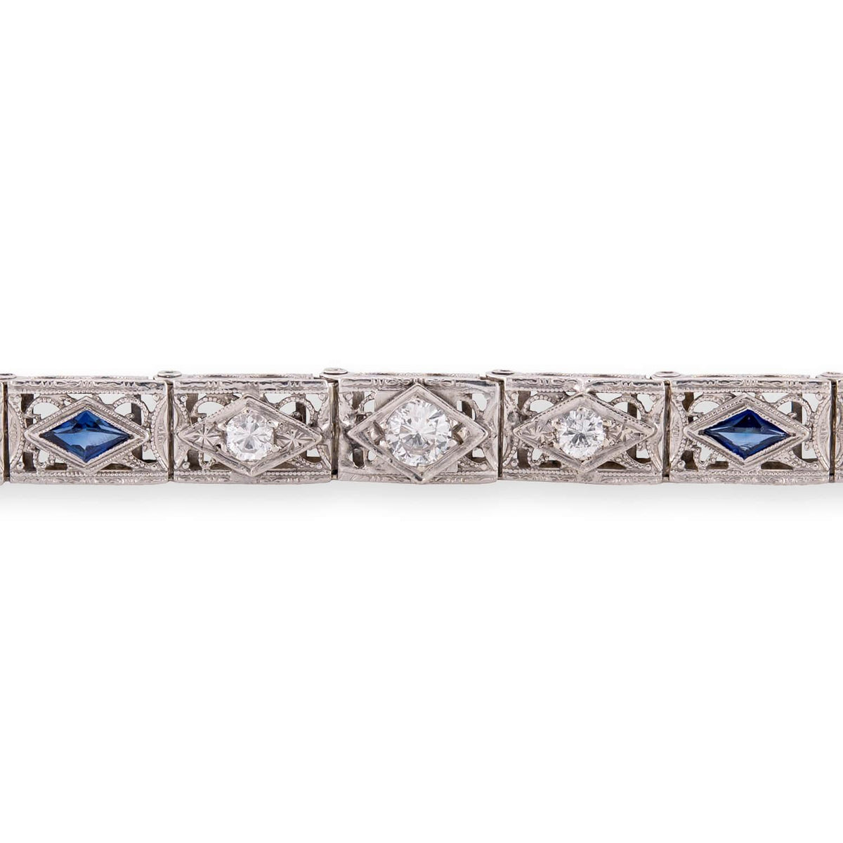 Art Deco 14k Diamond & Sapphire Line Bracelet