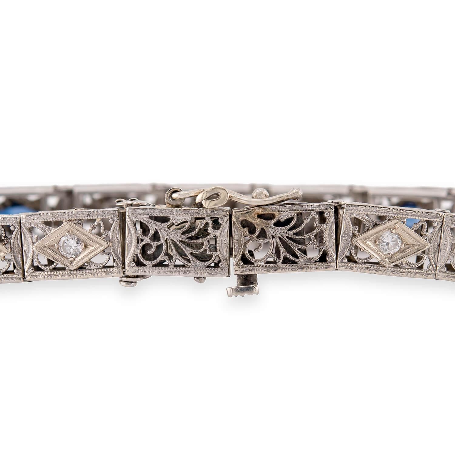 Art Deco 14k Diamond & Sapphire Line Bracelet