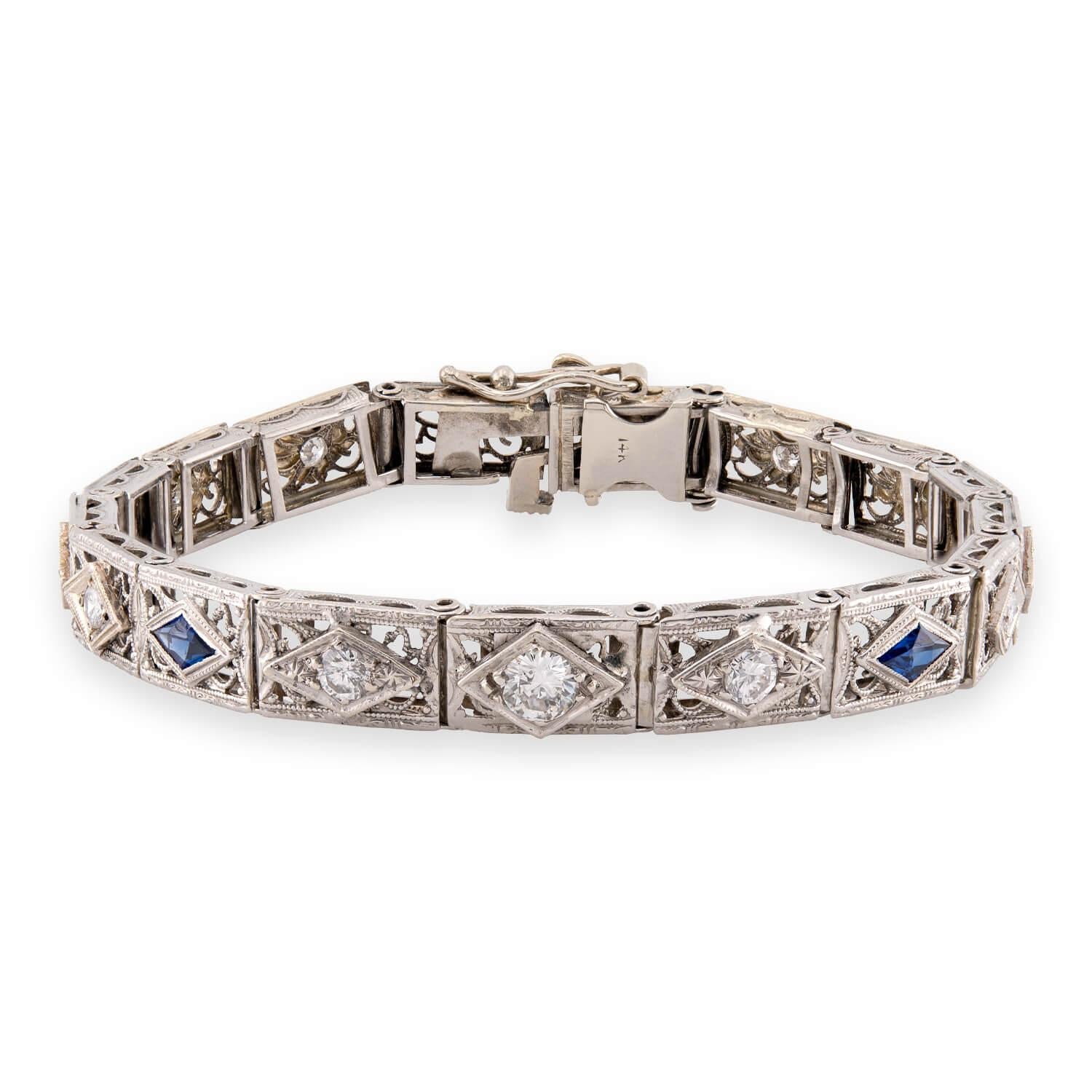 Art Deco 14k Diamond & Sapphire Line Bracelet