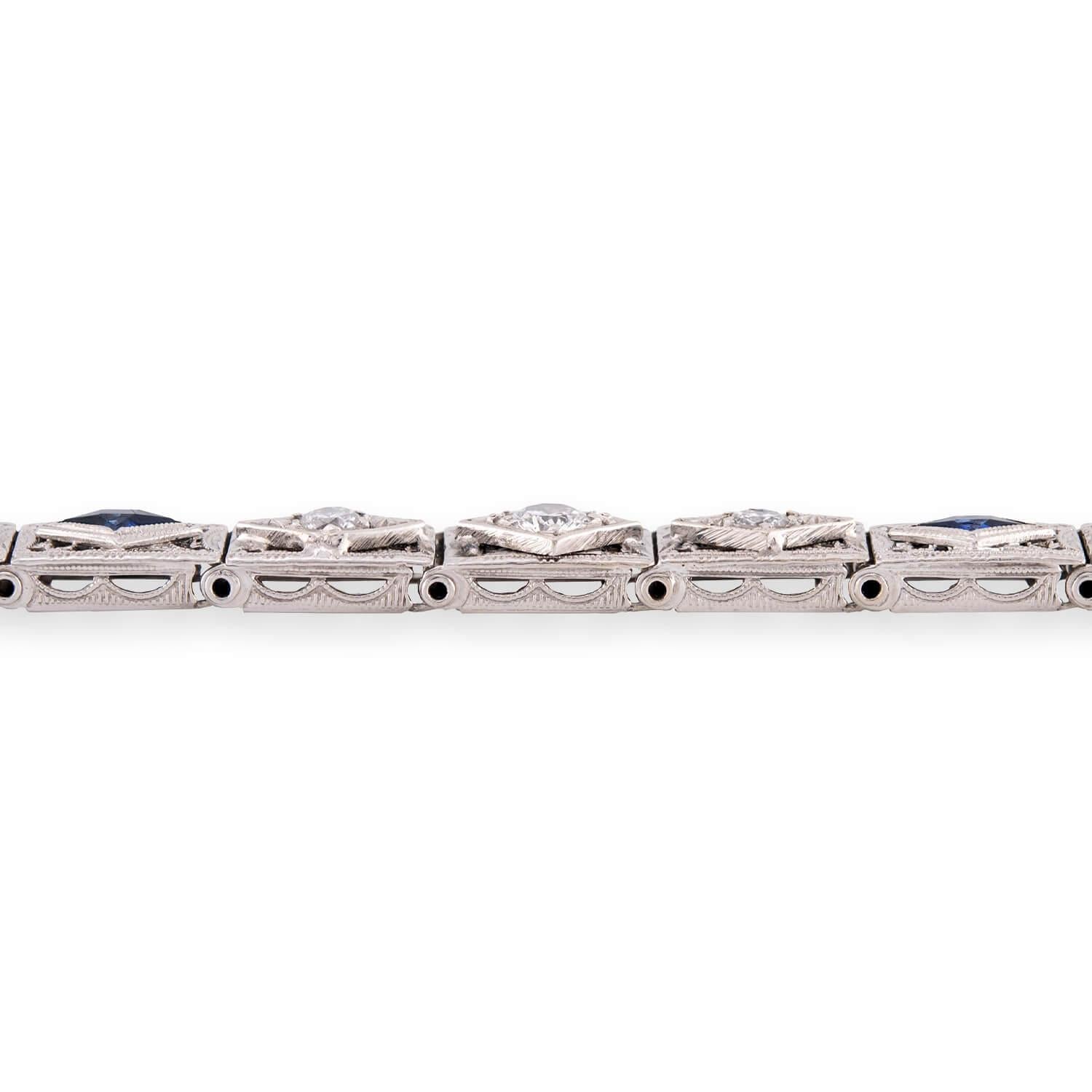 Art Deco 14k Diamond & Sapphire Line Bracelet