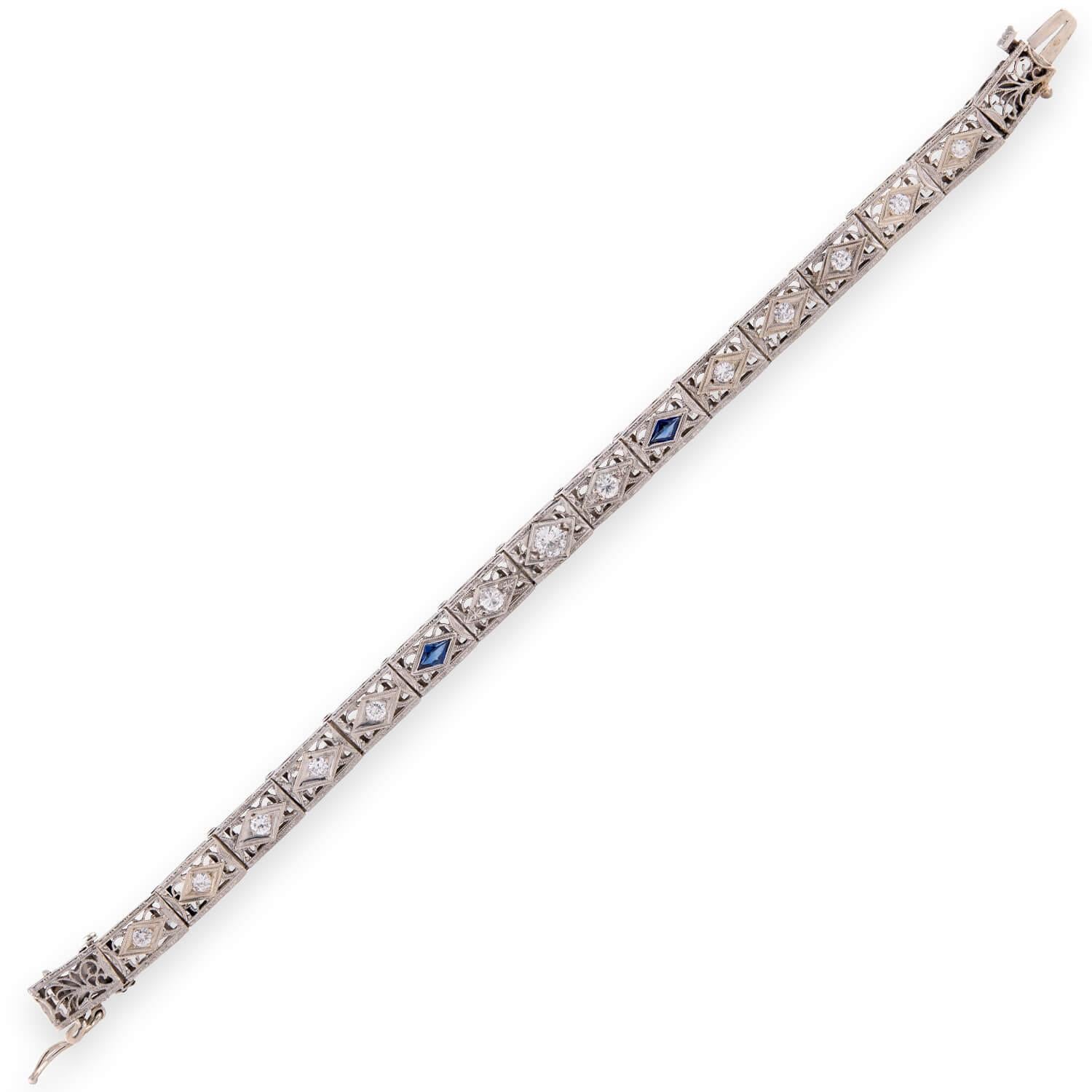 Art Deco 14k Diamond & Sapphire Line Bracelet