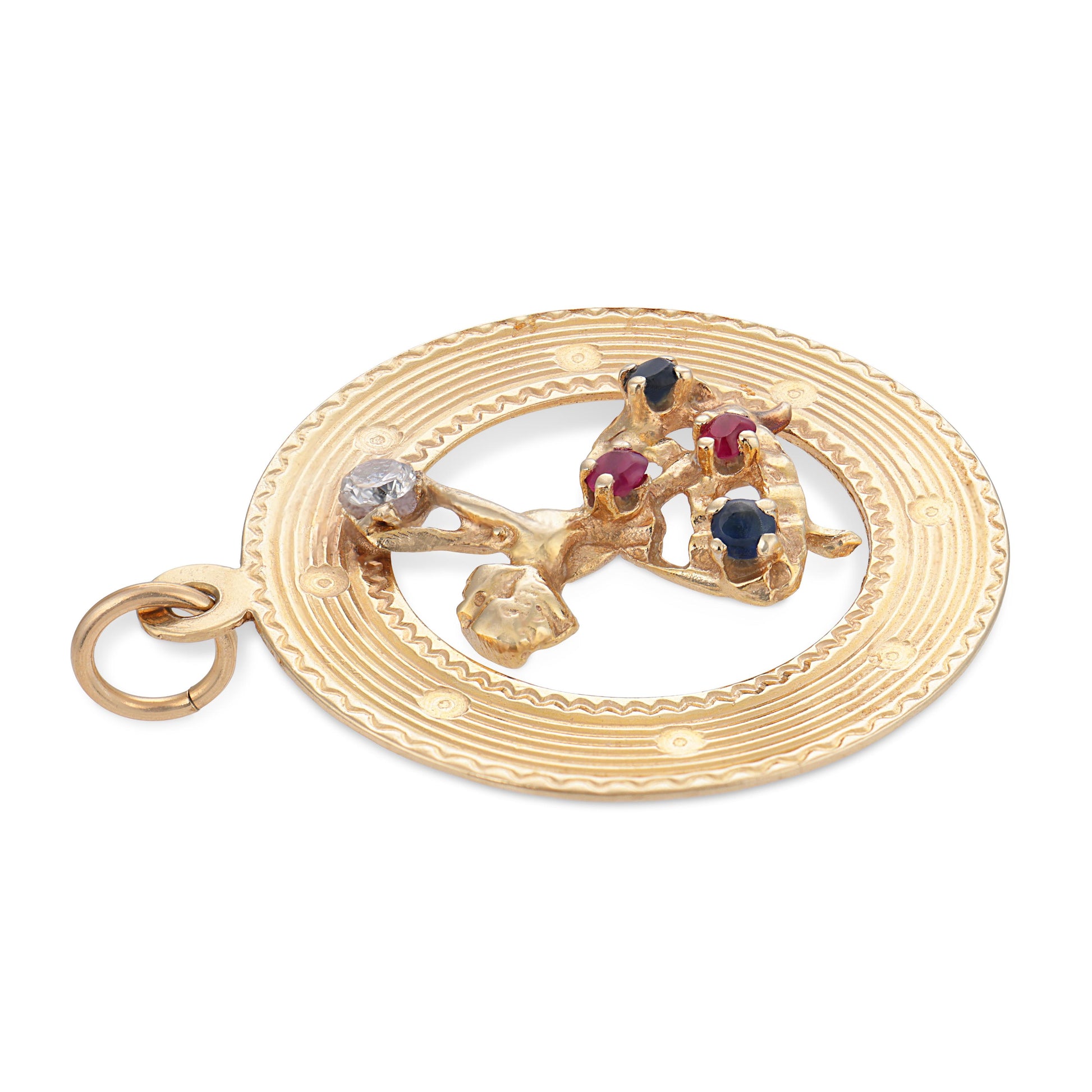 Vintage 14k Diamond, Sapphire, and Ruby Ballerina-Motif Pendant/Charm