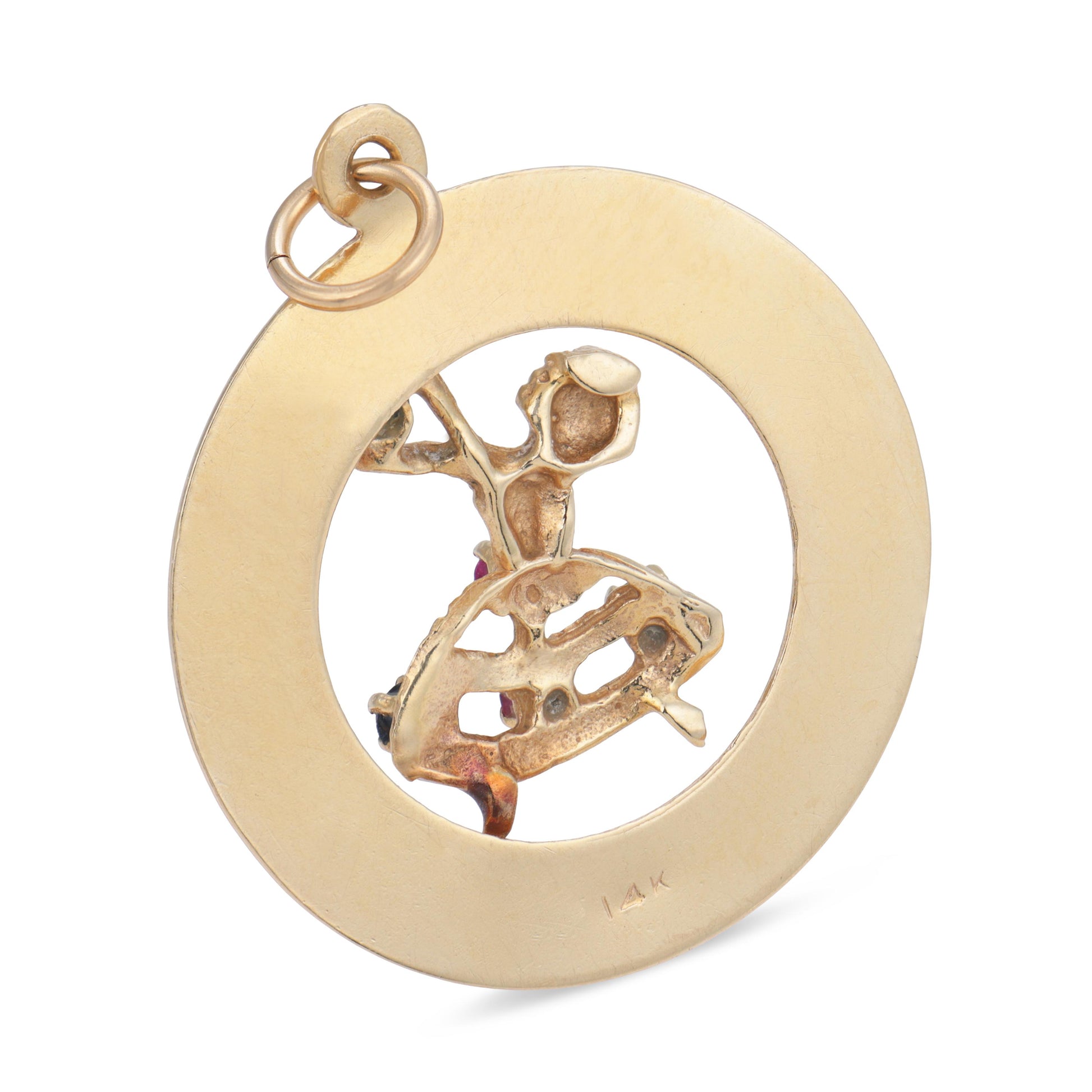 Vintage 14k Diamond, Sapphire, and Ruby Ballerina-Motif Pendant/Charm