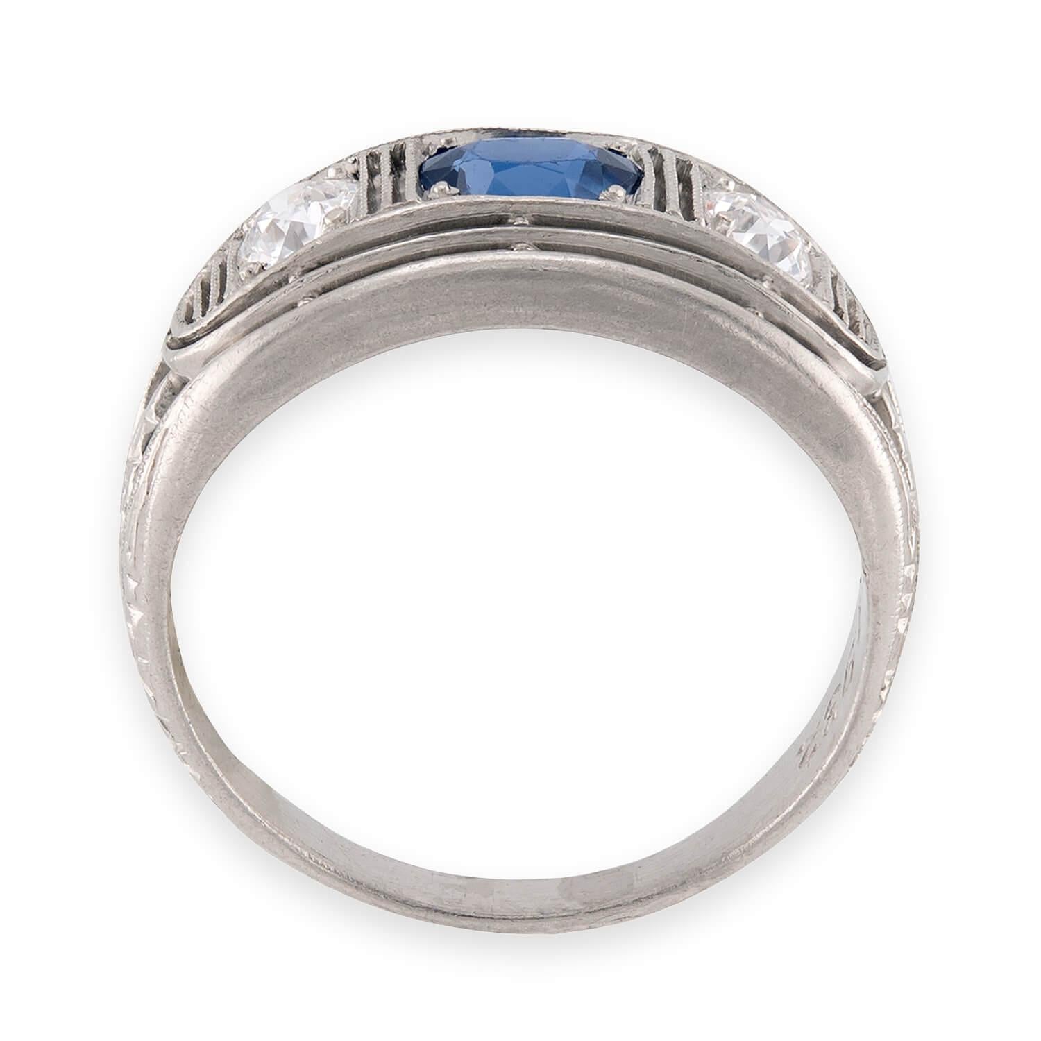Edwardian Platinum Sapphire & Diamond Three Stone Ring