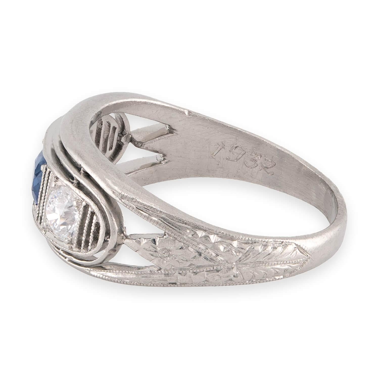 Edwardian Platinum Sapphire & Diamond Three Stone Ring