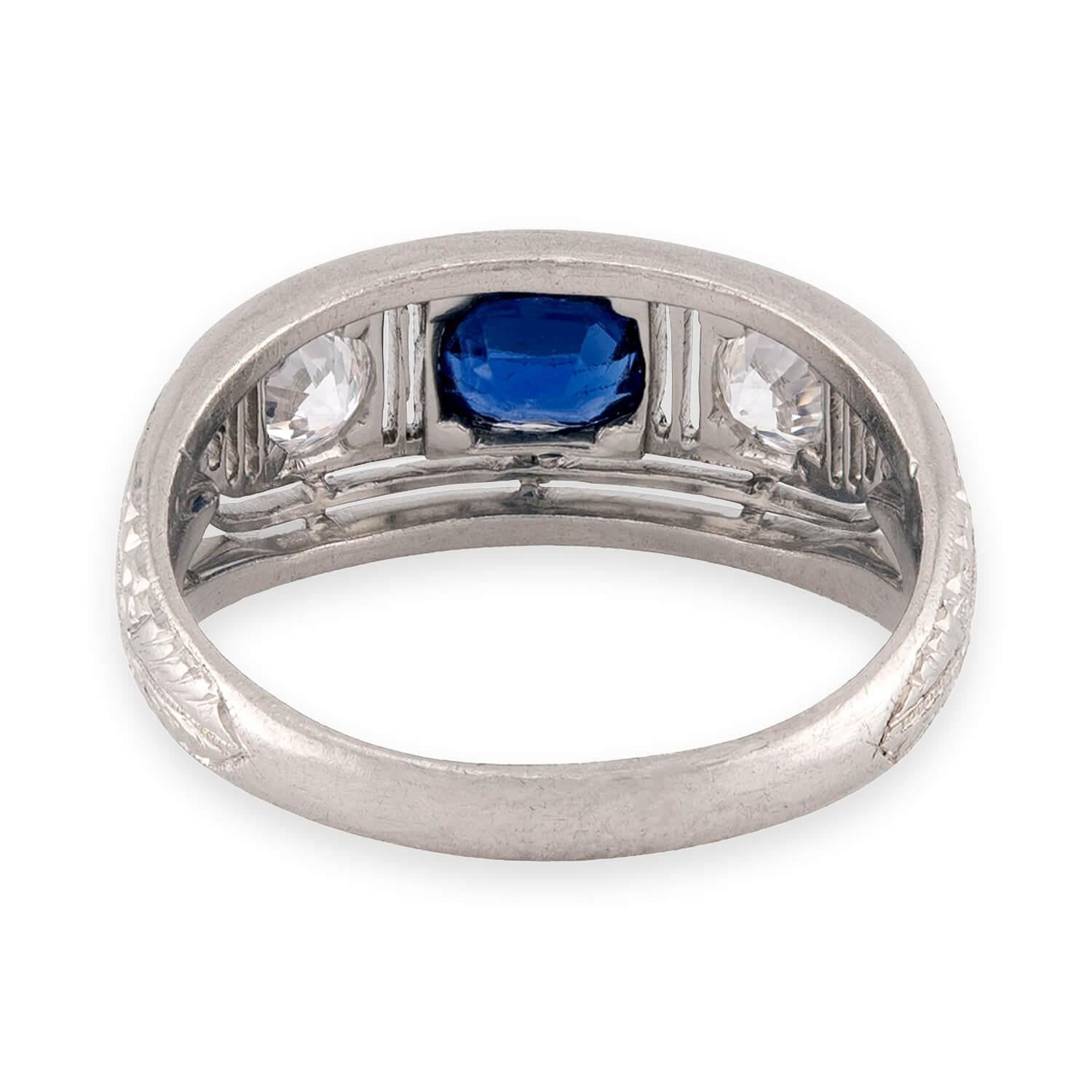 Edwardian Platinum Sapphire & Diamond Three Stone Ring