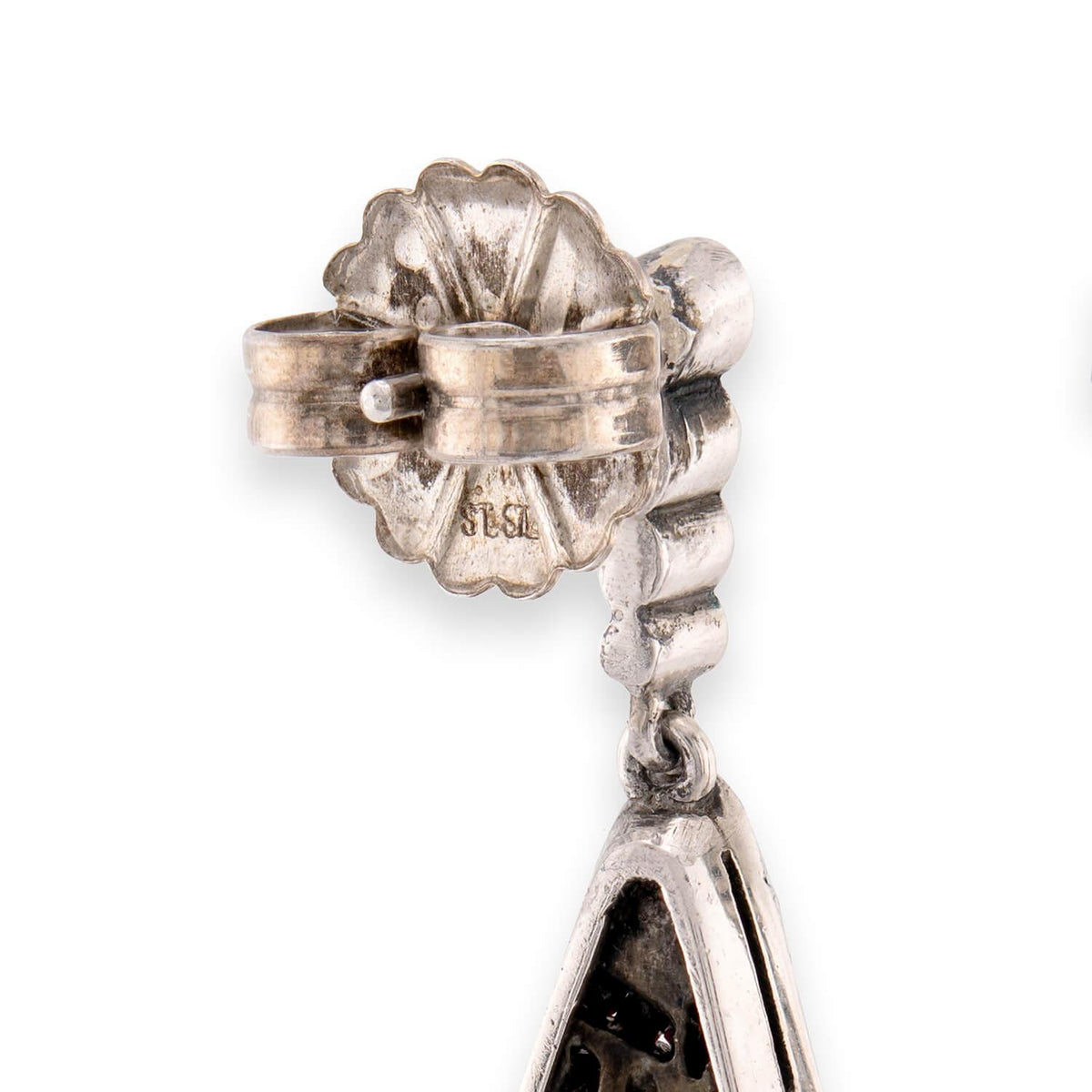 Art Deco 900 Silver Paste & Onyx Drop Earrings