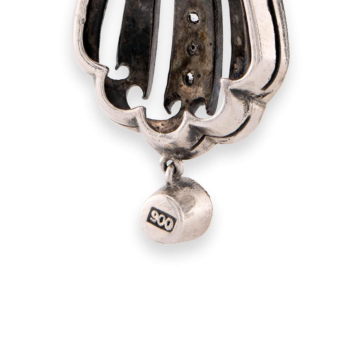 Art Deco 900 Silver Paste & Onyx Drop Earrings